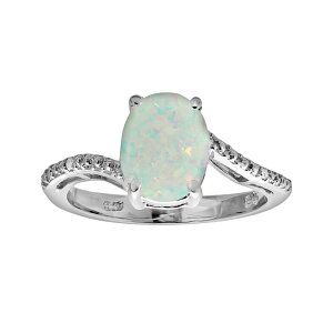 Gemminded ���f�B�[�X �A�N�Z�T���[ �����O Gemminded Sterling Silver Lab-Created Opal andiamond Accent Oval Ring White �z���C�g