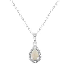 yz Celebration Gems fB[X lbNXE`[J[Ey_ggbv ANZT[ Celebration Gems Sterling Silver Pear Shaped Diamond Accent Frame Pendant Necklace Opal