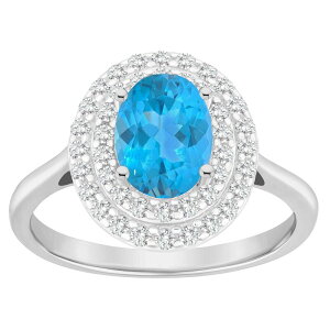 yz Celebration Gems fB[X O ANZT[ Celebration Gems Sterling Silver Oval-Cut Swiss Blue Topaz & White Topaz Double Halo Ring Sterling Silver