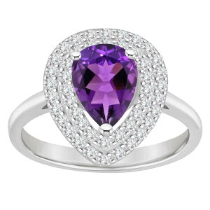 yz Celebration Gems fB[X O ANZT[ Celebration Gems Sterling Silver Teardrop Amethyst & White Topaz Double Halo Ring Sterling Silver