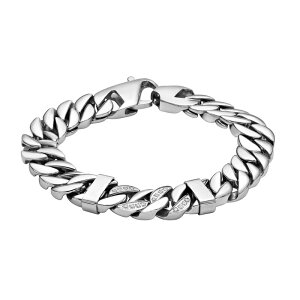 yz NX Y uXbgEoOEANbg ANZT[ LYNX Men's Stainless Steel Curb Chain Bracelet with Cubic Zirconia Accents Stainless