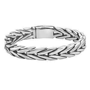 yz NX Y uXbgEoOEANbg ANZT[ LYNX Men's Stainless Steel 9 mm Chevron Link Bracelet White