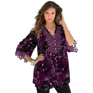 ���A�}���Y ���f�B�[�X �g�b�v�X T�V���c �v���X�T�C�Y ���[�X Roaman's Women's Plusize Juliet Lace Big Shirt Dark Berry Intricate