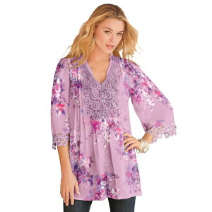 ���A�}���Y ���f�B�[�X �g�b�v�X T�V���c �v���X�T�C�Y ���[�X Roaman's Women's Plusize Juliet Lace Big Shirt Mauve Orchid