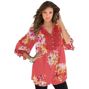 ���A�}���Y ���f�B�[�X �g�b�v�X T�V���c �v���X�T�C�Y ���[�X Roaman's Women's Plusize Juliet Lace Big Shirt Sunset Coral �R�[����