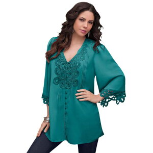 ���A�}���Y ���f�B�[�X �g�b�v�X T�V���c �v���X�T�C�Y ���[�X Roaman's Women's Plusize Juliet Lace Big Shirtropical Teal �e�B�[��