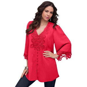 yz A}Y fB[X TVc gbvX Roaman's Women's Plus Size Juliet Lace Big Shirt Vivid Red