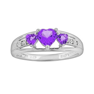 Gemminded ���f�B�[�X �A�N�Z�T���[ �����O Gemminded Sterling Silver Amethyst andiamond Accent Heart 3-Stone Ring Amethyst �X�g�[��