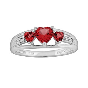 Gemminded ���f�B�[�X �A�N�Z�T���[ �����O Gemminded Sterling Silver Lab-Created Ruby andiamond Accent Heart 3-Stone Ring Ruby ���r�[