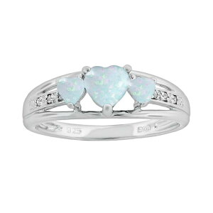 Gemminded ���f�B�[�X �A�N�Z�T���[ �����O Gemminded Sterling Silver Lab-Created Opal andiamond Accent Heart 3-Stone Ring Opal �X�g�[��