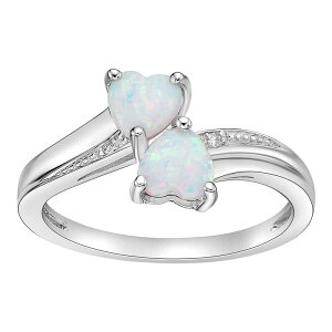 Gemminded ���f�B�[�X �A�N�Z�T���[ �����O Gemminded Sterling Silver Lab-Created Opal andiamond Accent Heart Bypass Ring White �z���C�g