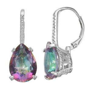 Designs by Gioelli ���f�B�[�X �A�N�Z�T���[ �s�A�X�E�C�������O Designs by Gioelli Sterling Silver Simulated Gemstone Teardrop Leverback Earrings Rainbow Cubic Zirconia �V���o�[