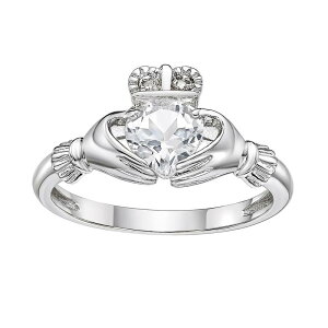 Gemminded ���f�B�[�X �A�N�Z�T���[ �����O Gemminded Sterling Silver White Topaz & Diamond Accent Claddagh Ring Sterling �z���C�g