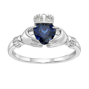 Gemminded ���f�B�[�X �A�N�Z�T���[ �����O Gemminded Sterling Silver Lab-Created Sapphire & Diamond Accent Claddagh Ring Sterling �V���o�[