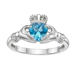 Gemminded ���f�B�[�X �A�N�Z�T���[ �����O Gemminded Sterling Silver Blue Topaz & Diamond Accent Claddagh Ring Sterling �u���[