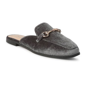 �����h�����O ���f�B�[�X �V���[�Y �T���_�� �x���x�b�g London Rag Women's Velvet Buckled Mules Gray �O���[
