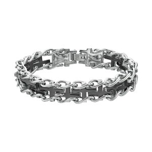 yz NX Y uXbgEoOEANbg ANZT[ Men's LYNX Black Ion-Plated Stainless Steel Cross Railroad Bracelet Two Tone