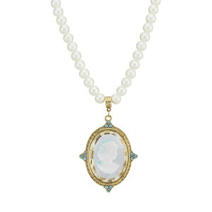 yz 1928 fB[X lbNXE`[J[Ey_ggbv ANZT[ 1928 Gold Tone Simulated Pearl & Blue Intaglio Cameo Pendant Necklace Blue