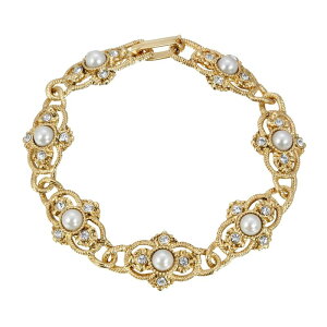 yz 1928 fB[X uXbgEoOEANbg ANZT[ 1928 Gold Tone Simulated Pearl Link Bracelet White