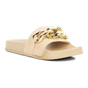 yz hO fB[X T_ V[Y London Rag Women's Ishtar Metallic Chain Metal Slide Sandals Beige