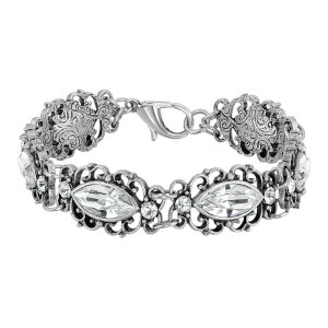 1928 ���f�B�[�X �A�N�Z�T���[ �u���X���b�g�E�o���O���E�A���N���b�g 1928 Silver Tone Simulated Crystal Filigree Bracelet Clear �V���o�[