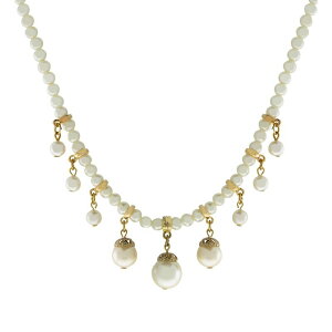 yz 1928 fB[X lbNXE`[J[Ey_ggbv ANZT[ 1928 Gold Tone Simulated Pearl Strand & Drop Station Necklace White
