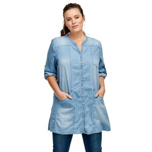 Ellos fB[X gbvX TVc vXTCY fj Ellos Women's Plusize Snap Front Denim Tunic Bleach fj