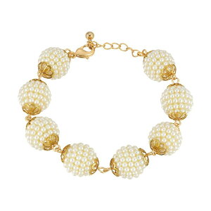 1928 ���f�B�[�X �A�N�Z�T���[ �u���X���b�g�E�o���O���E�A���N���b�g 1928 Gold Tone Simulated Pearl Seeded Multi Ball Bracelet White �z���C�g