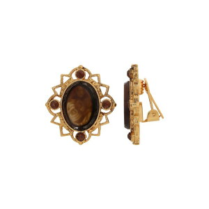 1928 ���f�B�[�X �A�N�Z�T���[ �s�A�X�E�C�������O 1928 Filigree Oval Glasstone Clip-On Earrings Brown �u���E��