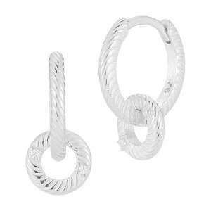 Sunkissed Sterling fB[X ANZT[ sAXECO Sunkissed Sterling Silver Cubic Zirconia Texturedouble-Circle Drop Hoop Earringsilver Tone Vo[