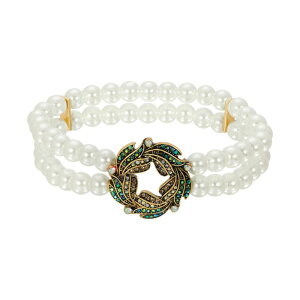 1928 ���f�B�[�X �A�N�Z�T���[ �u���X���b�g�E�o���O���E�A���N���b�g 1928 Antiqued Gold Tone Simulated Pearl Wreath Two-Row Stretch Bracelet Multi �}���`�J���[