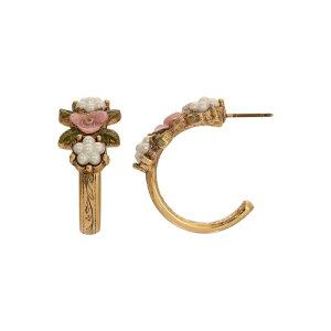 1928 ���f�B�[�X �A�N�Z�T���[ �s�A�X�E�C�������O 1928 Gold Tone Simulated Pearl Pink Flower C-Hoop Earrings Pink �s���N
