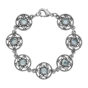 1928 ���f�B�[�X �A�N�Z�T���[ �u���X���b�g�E�o���O���E�A���N���b�g 1928 Silver Tone Light Blue Stone Flower Bracelet Blue �u���[
