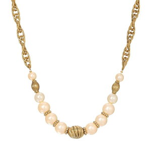 1928 ���f�B�[�X �A�N�Z�T���[ �l�b�N���X�E�`���[�J�[�E�y���_���g�g�b�v ���[�X 1928 Gold Tone Simulated Pearl Rondell Necklace White �z���C�g