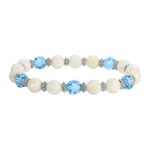 yz 1928 fB[X uXbgEoOEANbg ANZT[ 1928 Silver Tone Simulated Mother Of Pearl With Aqua Stone Stretch Bracelet White