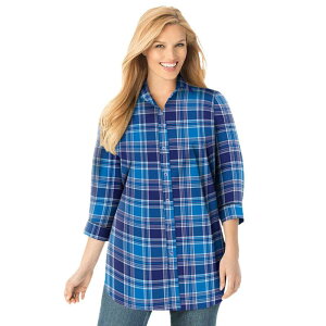 �E�[�}�� �E�B�Y�C�� ���f�B�[�X �g�b�v�X �V���c �v���X�T�C�Y Woman Within Women's Plusize Perfecthree Quarter Sleeve Shirt Evening Blue Pretty �u���[