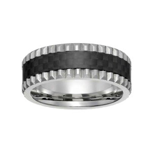 yz NX Y O ANZT[ LYNX Men's Grooved Stainless Steel & Carbon Fiber Ring Grey