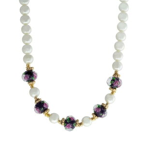 1928 ���f�B�[�X �A�N�Z�T���[ �l�b�N���X�E�`���[�J�[�E�y���_���g�g�b�v �t�����[�� ���[�X �t�����[ 1928 Gold Tone Simulated Pearl & Black Floral Beaded Necklace Black �u���b�N