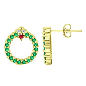 yz Aleure Precioso fB[X sAXECO ANZT[ Aleure Precioso Cubic Zirconia Wreath Stud Earrings Gold Tone Green