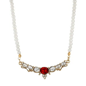 1928 ���f�B�[�X �A�N�Z�T���[ �l�b�N���X�E�`���[�J�[�E�y���_���g�g�b�v ���[�X 1928 Gold Tone Simulated Pearl & Crystal Collar Necklace Red ���b�h