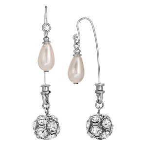 yz 1928 fB[X sAXECO ANZT[ 1928 Silver Tone Simulated Pearl & Crystal Front-Back Drop Earrings White