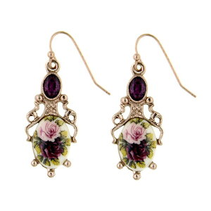 1928 ���f�B�[�X �A�N�Z�T���[ �s�A�X�E�C�������O �t�����[�� �t�����[ 1928R Gold Tone Simulated Crystal Floral Drop Earrings Amythest �S�[���h