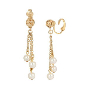 1928 ���f�B�[�X �A�N�Z�T���[ �s�A�X�E�C�������O 1928 Gold Tone Simulated Pearl Filigree Tassel Clip-On Earrings White �z���C�g