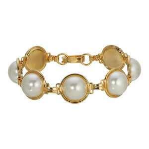 1928 ���f�B�[�X �A�N�Z�T���[ �u���X���b�g�E�o���O���E�A���N���b�g 1928 Gold Tone Simulated Pearlink Statement Bracelet White �z���C�g