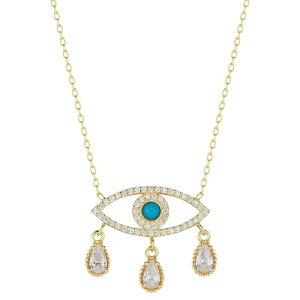 yz Sunkissed Sterling fB[X lbNXE`[J[Ey_ggbv ANZT[ Sunkissed Sterling Sterling Silver Cubic Zirconia & Simulated Turquoise Evil Eye Drop Necklace Gold Tone