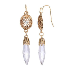 1928 fB[X ANZT[ sAXECO 1928 Gold Tone Filigree Icicle Drop Earrings Clear S[h