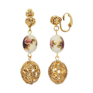 1928 ���f�B�[�X �A�N�Z�T���[ �s�A�X�E�C�������O 1928 Gold Tone Filigree & Flower Decal Beads Drop Earrings Multi �}���`�J���[