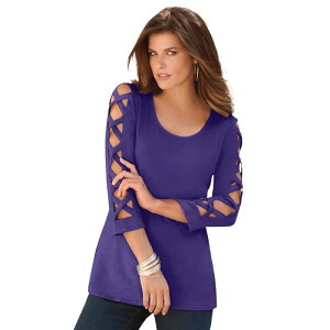 ���A�}���Y ���f�B�[�X �g�b�v�X T�V���c �v���X�T�C�Y Roaman's Women's Plusize Lattice-sleeve Ultimatee Midnight Violet �o�C�I���b�g