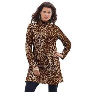 ���A�}���Y ���f�B�[�X �g�b�v�X T�V���c ���b�N�l�b�N �v���X�T�C�Y Roaman's Women's Plusize Mockneck Ultimate Tunic Brown Classic Animal �u���E��