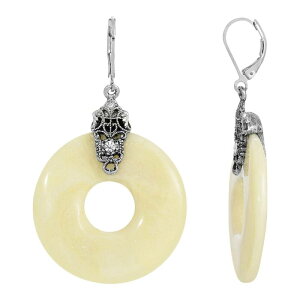 yz 1928 fB[X sAXECO ANZT[ 1928 Silver Tone Simulated Ivory Open Circle Drop Earrings White